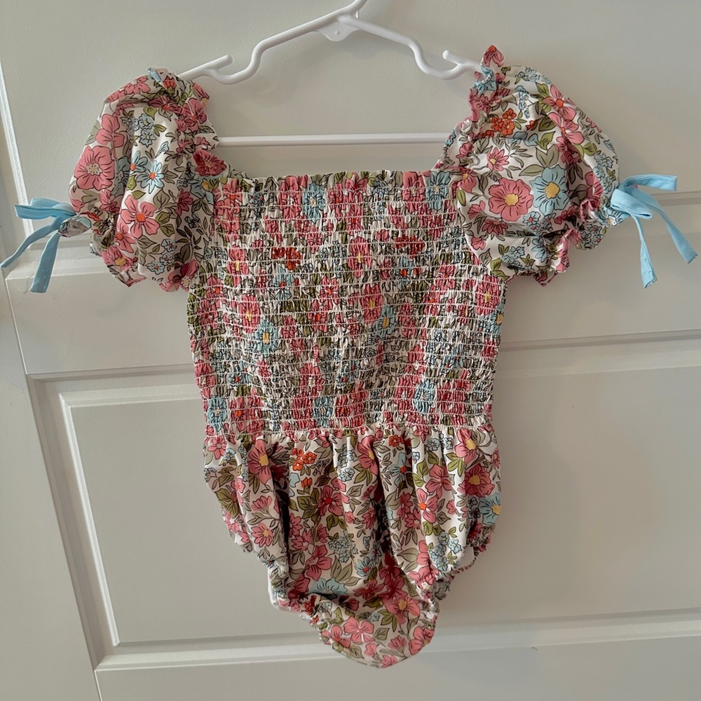 Floral Baby Romper with Puff Sleeves